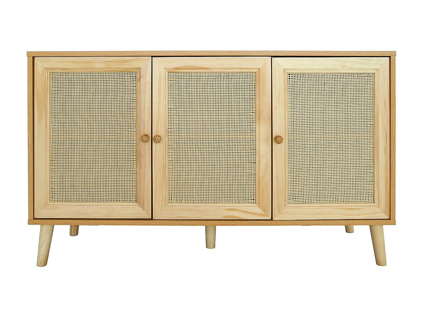 Opbergkast "Neuille" van hout met vlechtwerk - 120 x 40 x 71,5 cm - Beige