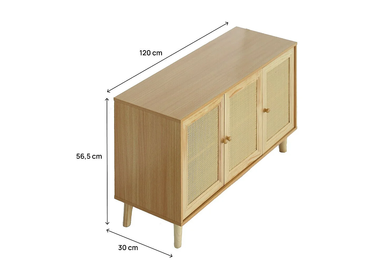 Buffet style cannage "Neuille" - 120 x 40 x 71.5 cm - Beige