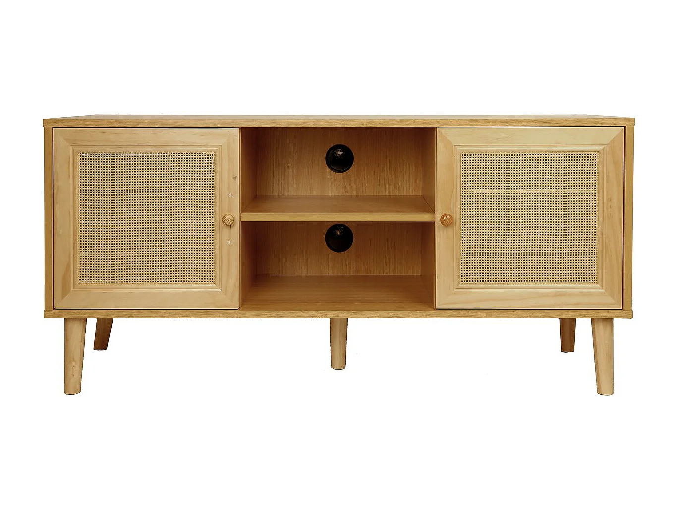 Meuble TV scandinave en cannage "Iguane" - 120 x 30 x 56.5 cm - Marron