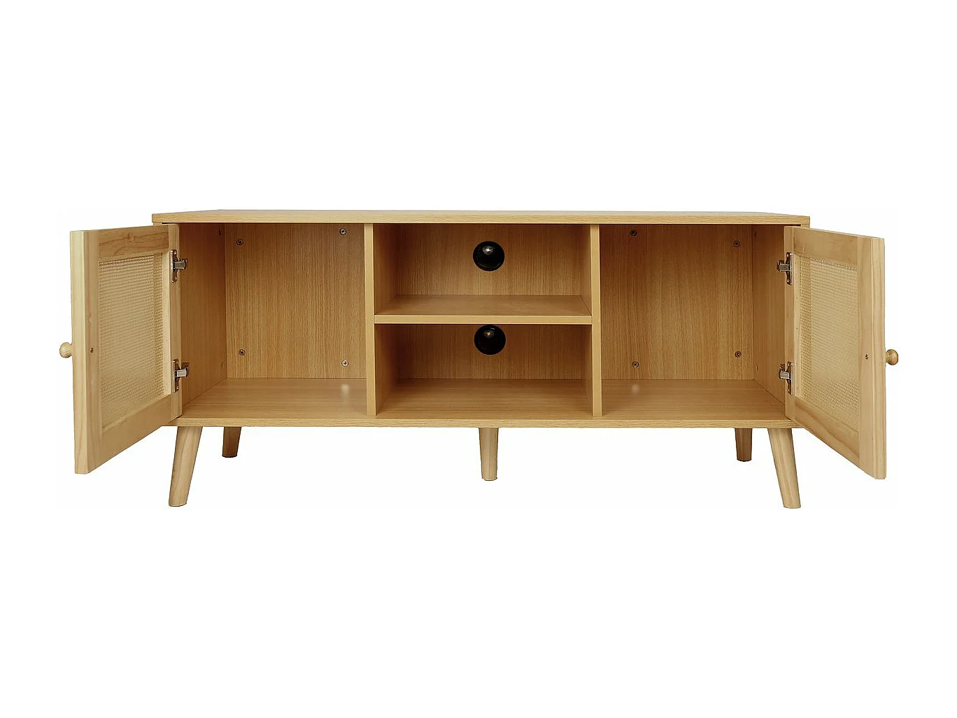 Meuble TV scandinave en cannage "Iguane" - 120 x 30 x 56.5 cm - Marron