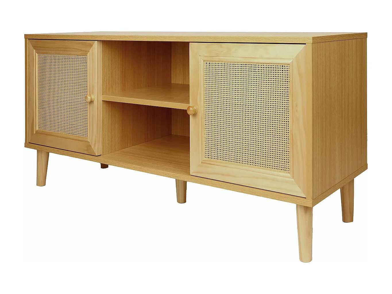 Meuble TV scandinave en cannage "Iguane" - 120 x 30 x 56.5 cm - Marron