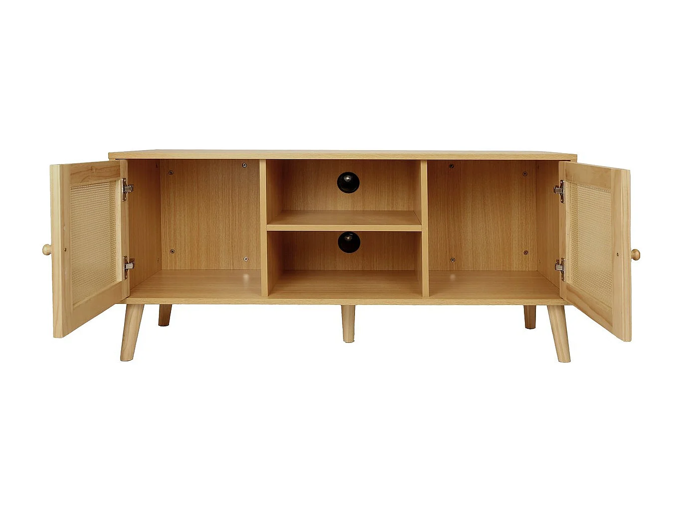 Meuble TV scandinave en cannage "Iguane" - 120 x 30 x 56.5 cm - Marron