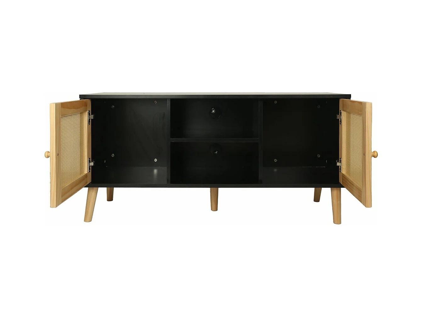 Skandinavisches TV-Möbel mit Rohrgeflecht "Iguane" - 120 x 30 x 56,5 cm - Schwarz
