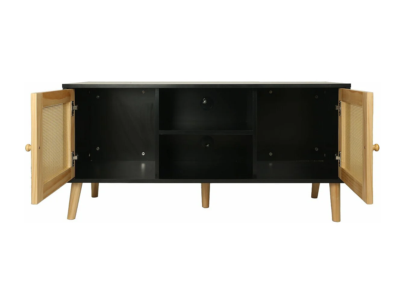 Meuble TV scandinave en cannage "Iguane" - 120 x 30 x 56.5 cm - Noir