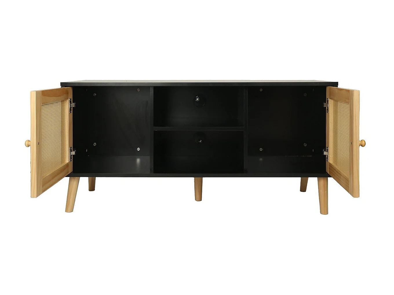 Meuble TV scandinave en cannage "Iguane" - 120 x 30 x 56.5 cm - Noir