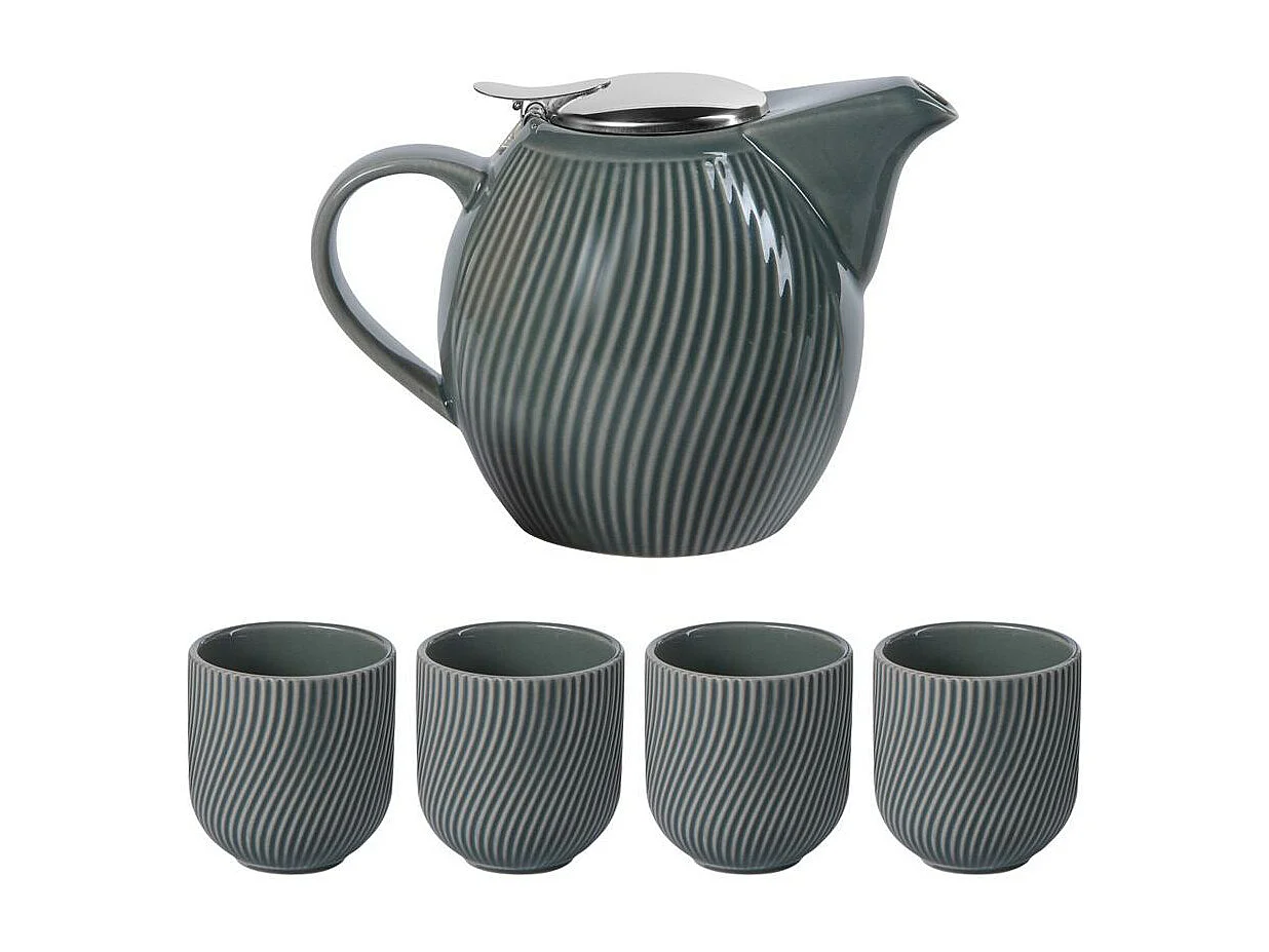 Coffret théière Mao gris 0,9L et 4 gobelets