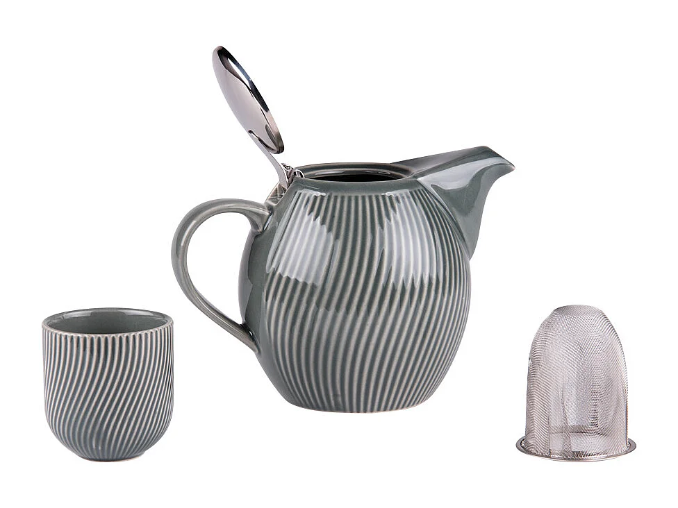 Coffret théière Mao gris 0,9L et 4 gobelets