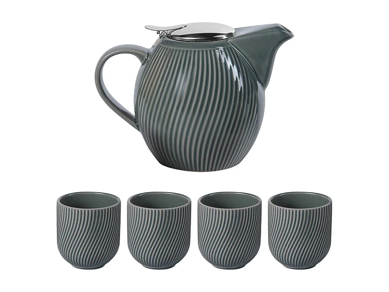 Coffret théière Mao gris 0,9L et 4 gobelets