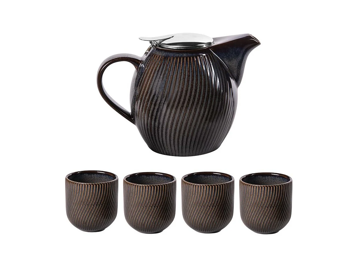 Coffret théière Mao noir 0,9L et 4 gobelets