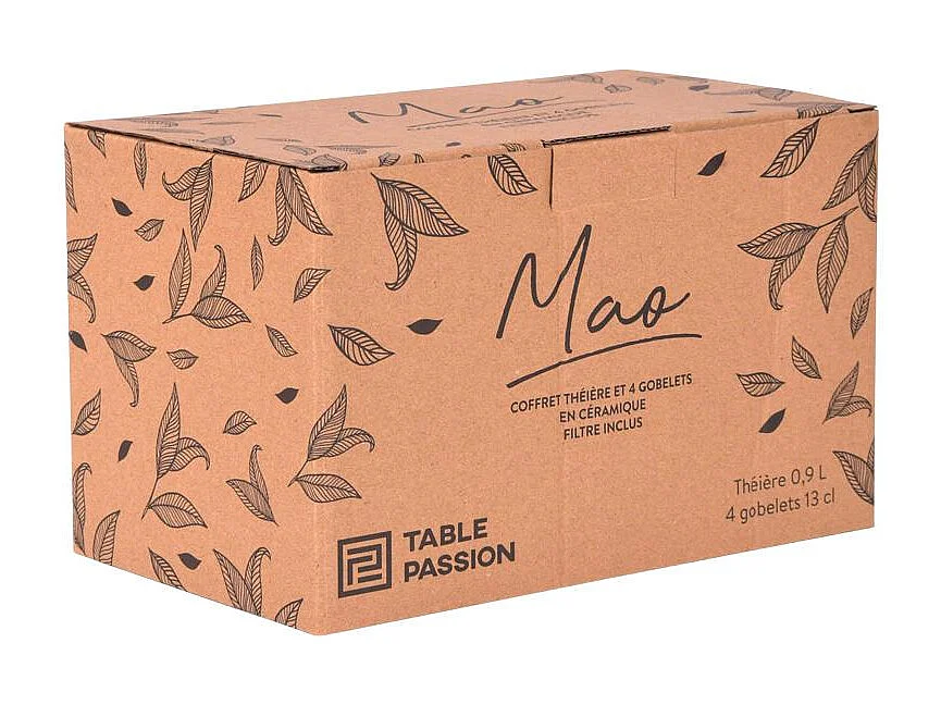 Coffret théière Mao noir 0,9L et 4 gobelets