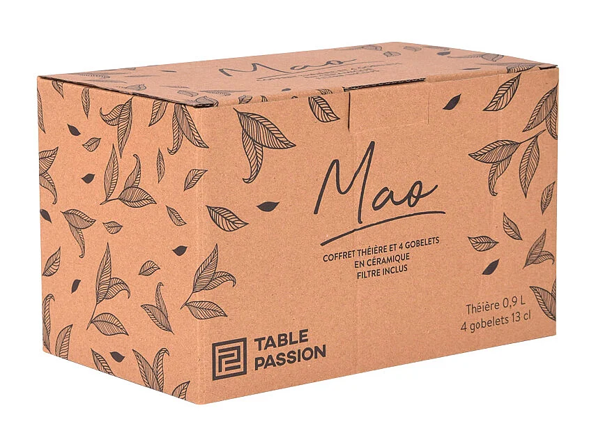 Coffret théière Mao noire 0,9L et 4 gobelets