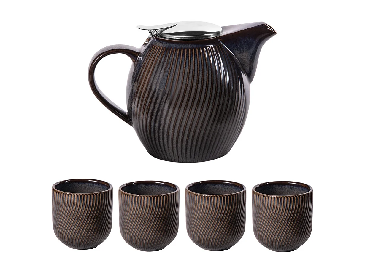 Coffret théière Mao noire 0,9L et 4 gobelets