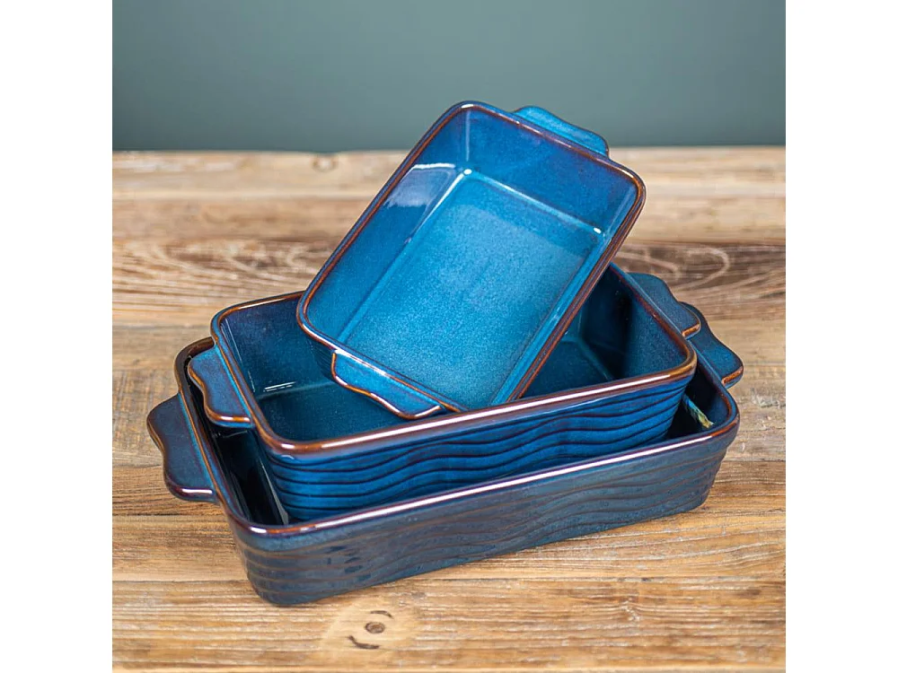 Set de 3 plats à four vague bleu 25, 30 et 36 cm