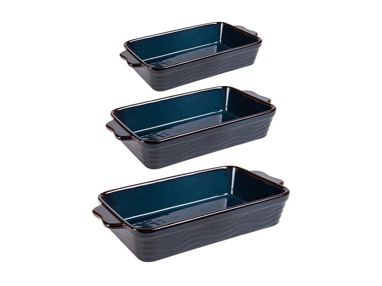 Set de 3 plats à four vague bleu 25, 30 et 36 cm