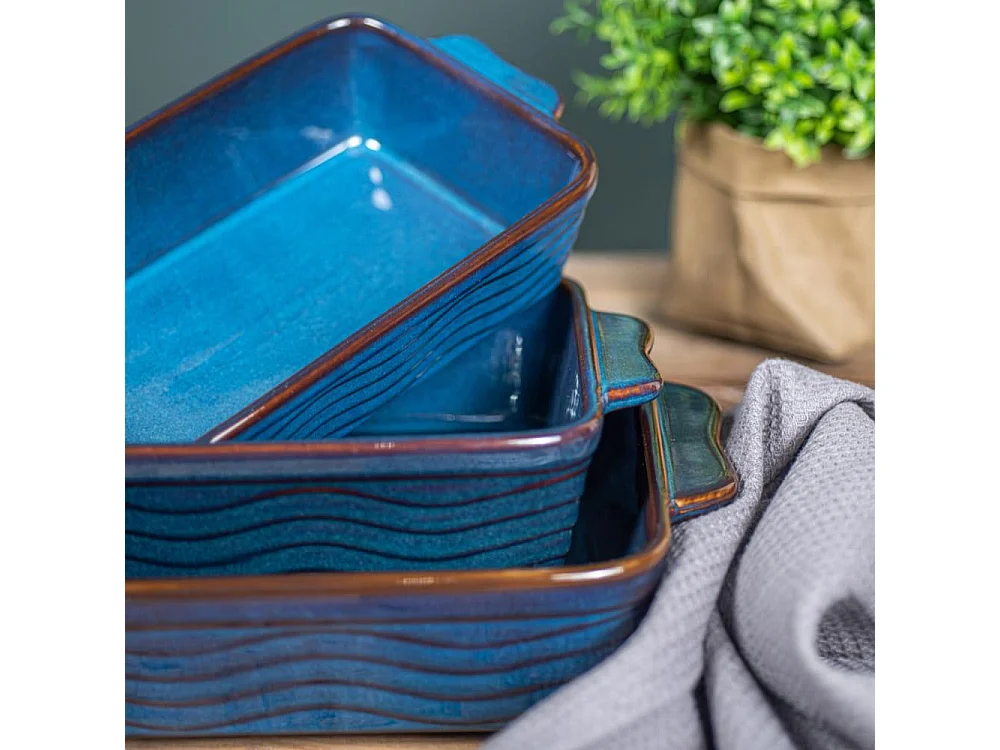 Set de 3 plats à four vague bleu 25, 30 et 36 cm