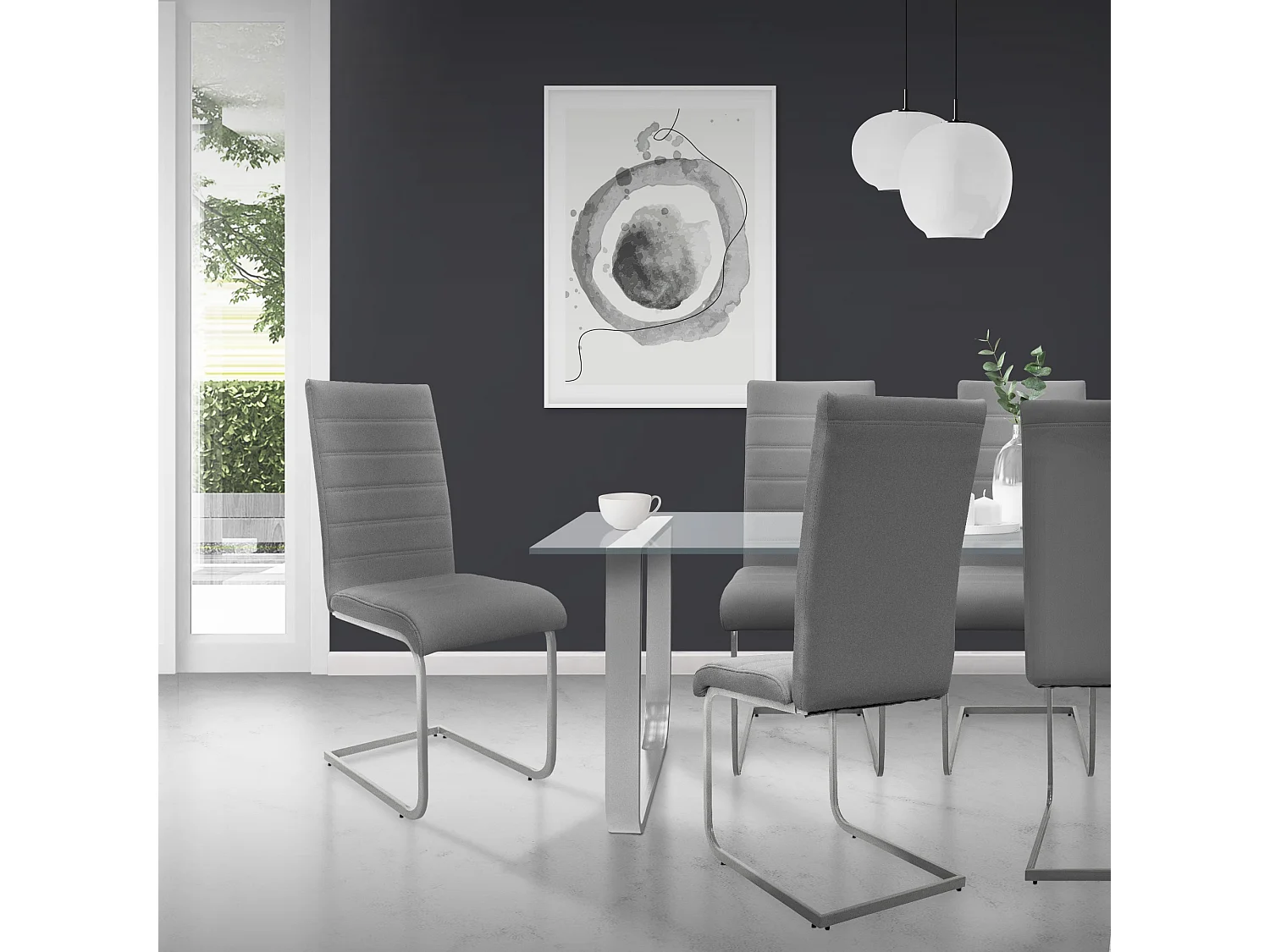 6 sillas de comedor basculante gris asientos cantilever de polipiel ergonómico