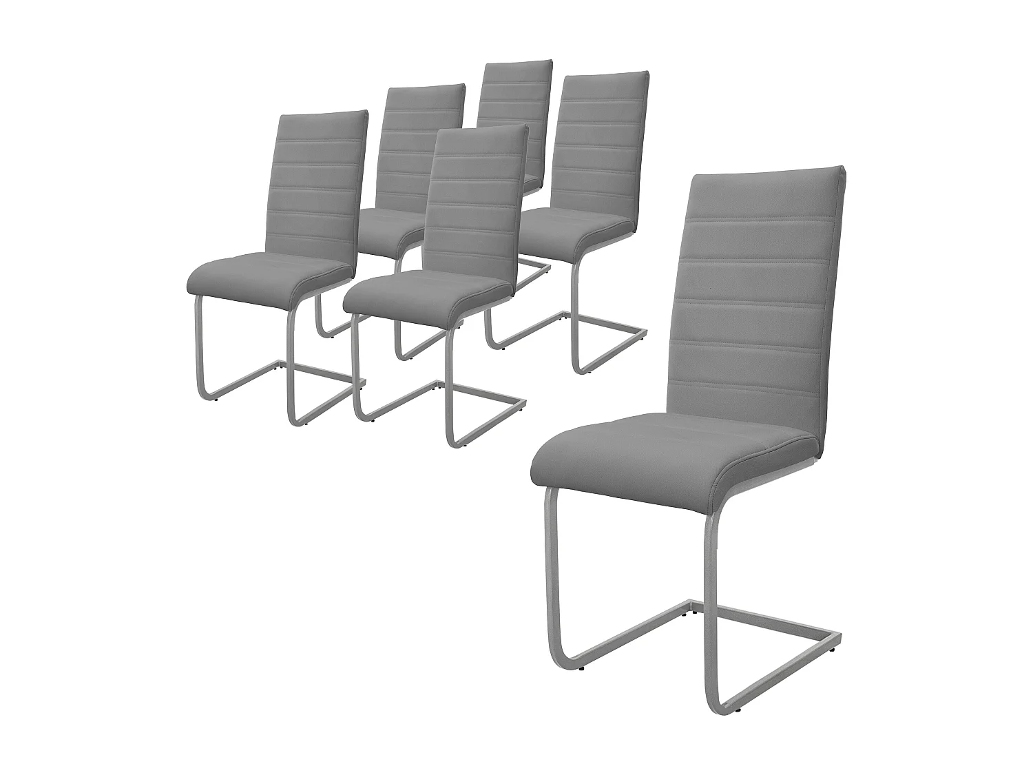 Lot 6 chaises salle à manger salon gris en simili PU cantilever à dossier haut