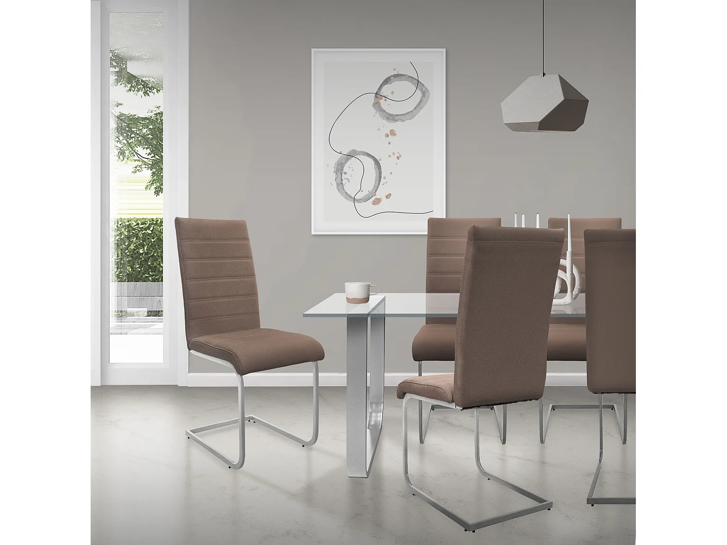 6 sillas de comedor basculante marrón asientos cantilever de polipiel ergonómico