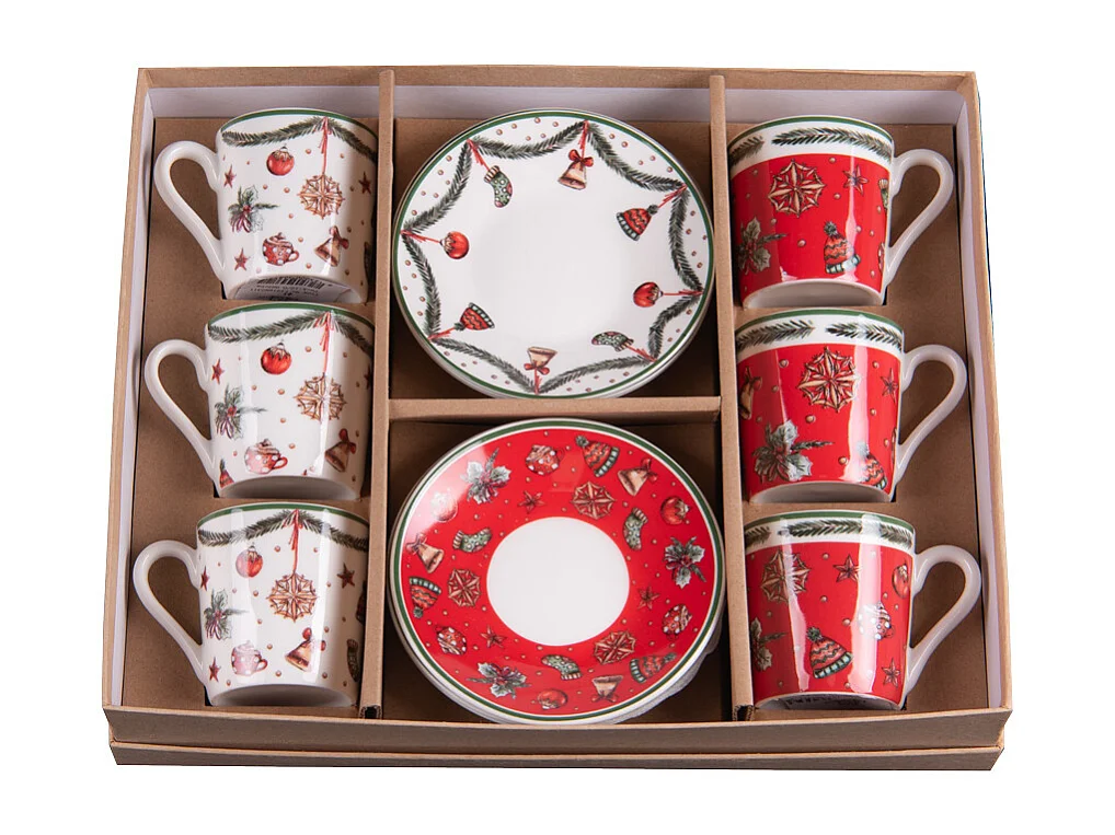 Coffret de 6 tasses et sous tasses à café Bells 10 cl