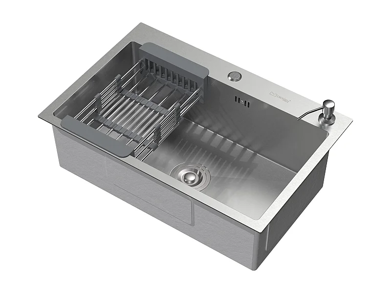 Lavello in acciaio inox lavabo da incasso cucina dispenser sapone 68 x 45 cm