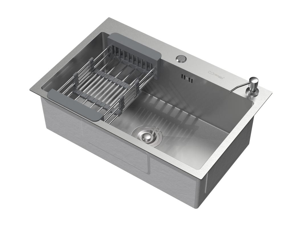 Fregadero de cocina de un seno 68x45 cm lavabo plateado con desagüe/escurridor