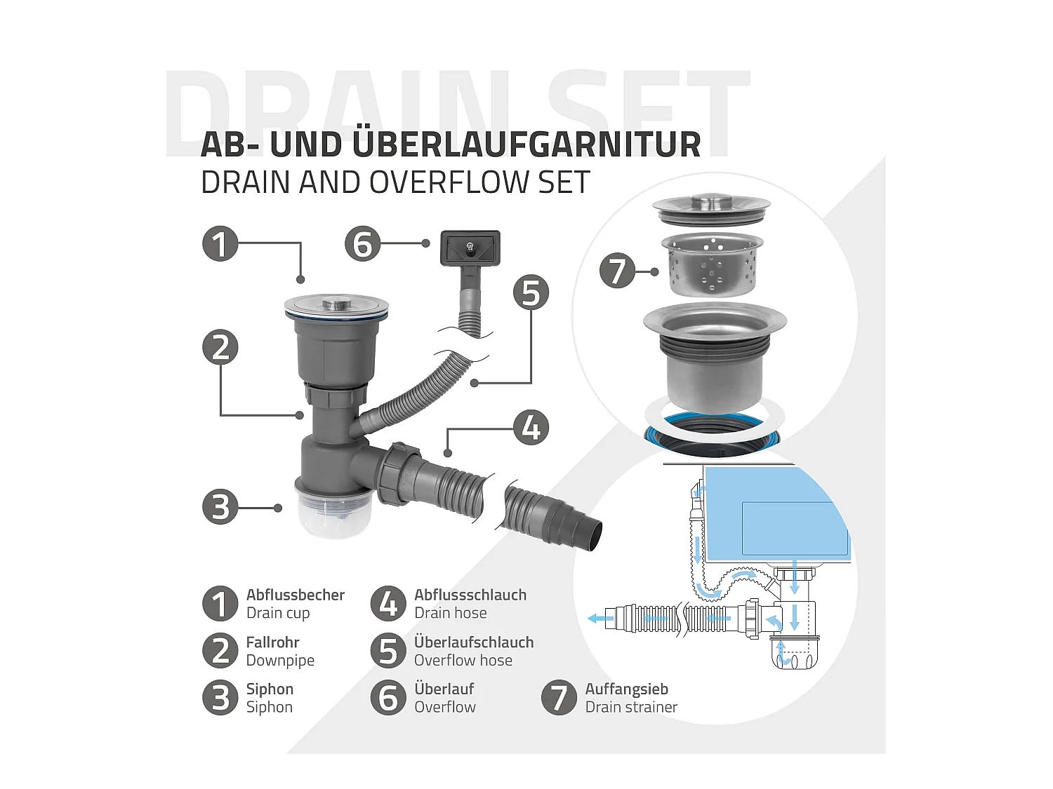 Évier de cuisine en acier inoxydable à encastrer anthracite avec vidage 70x40 cm