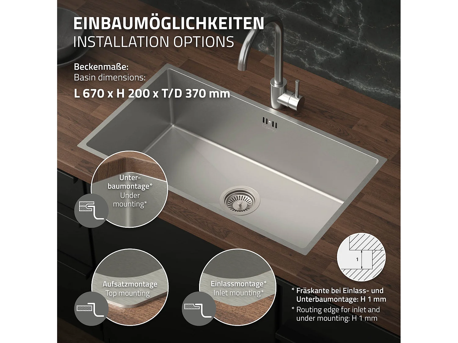 Lavello cucina acciaio argento lavabo da incasso 70x40 cm vasca set di scarico