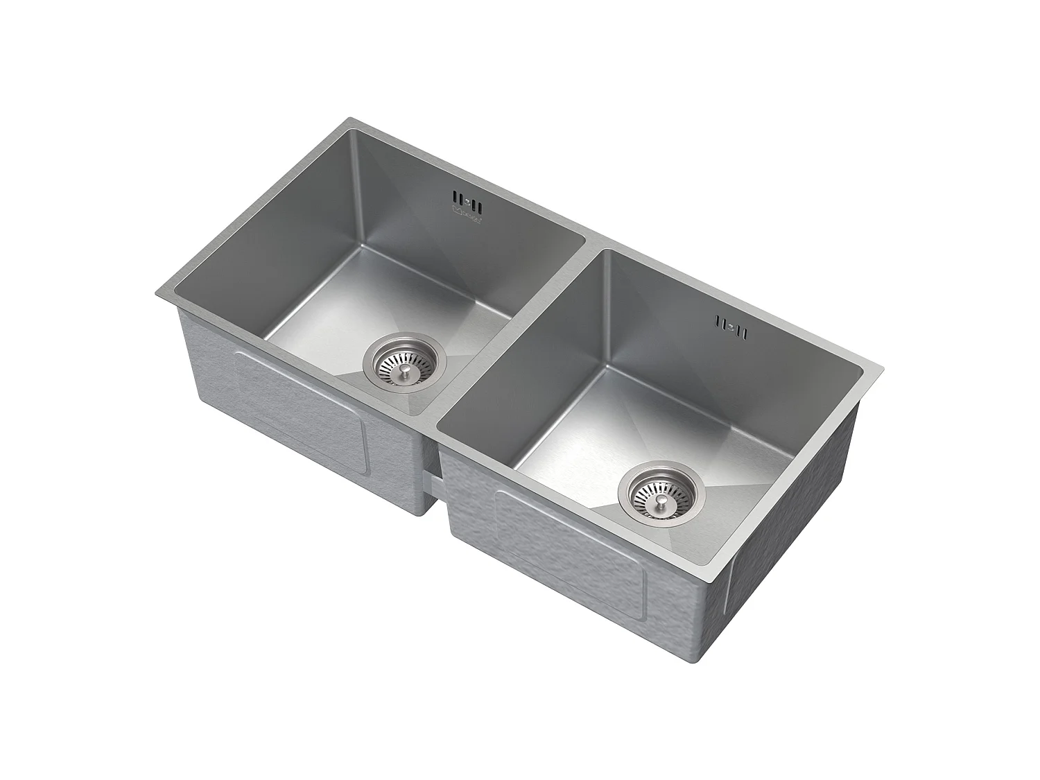 ML-Design Lavello doppio da incasso cucina 81,5 x 40 cm in acciaio inox argento 2 vasche lavabo sottopiano con piletta di scarico e troppopieno