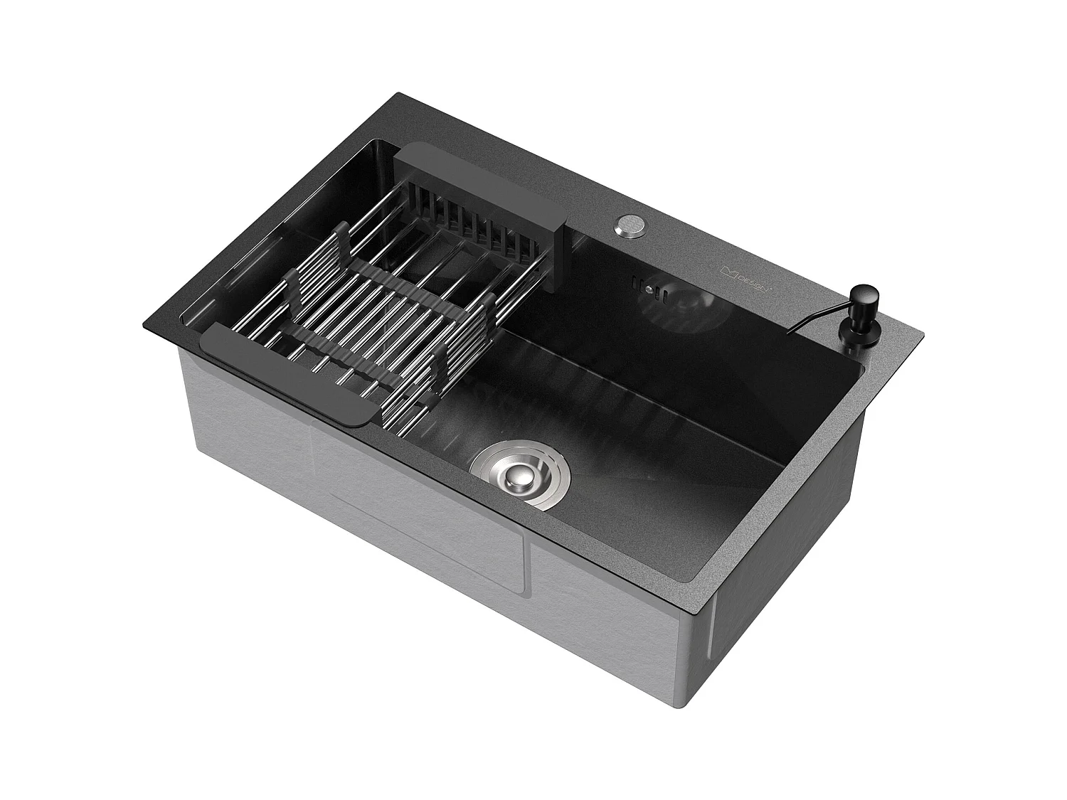 Évier à encastrer anthracite 68x45cm vidage distributeur savon+ panier-égouttoir