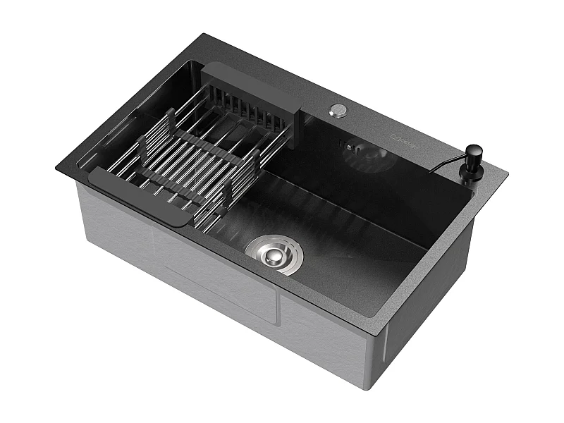 Évier à encastrer anthracite 68x45cm vidage distributeur savon+ panier-égouttoir