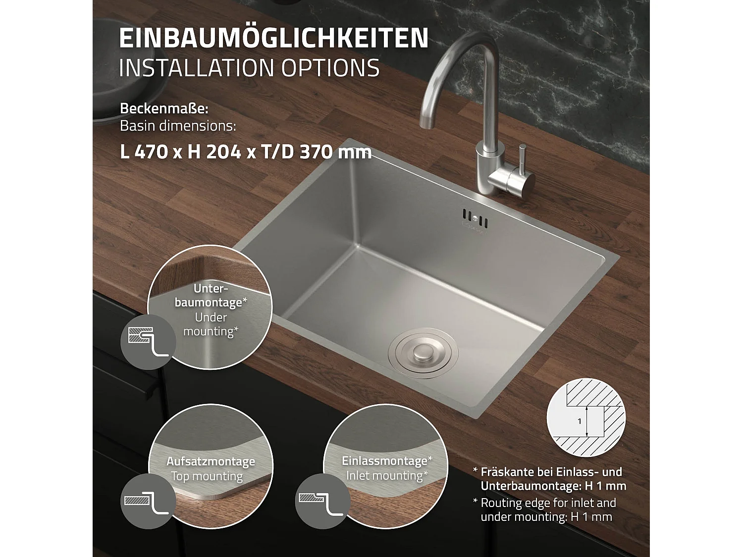 Évier de cuisine en acier inoxydable à encastrer argenté avec vidage 50x40 cm