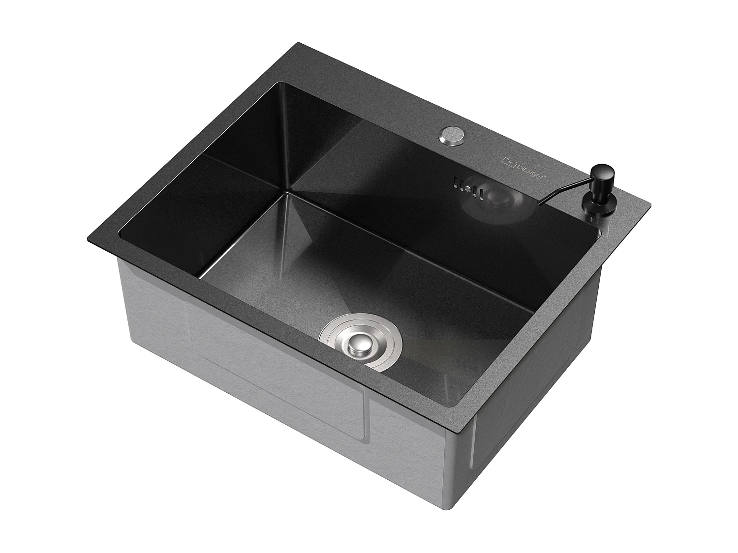 Évier de cuisine à encastrer acier anthracite 55x45 cm vidage+distributeur savon