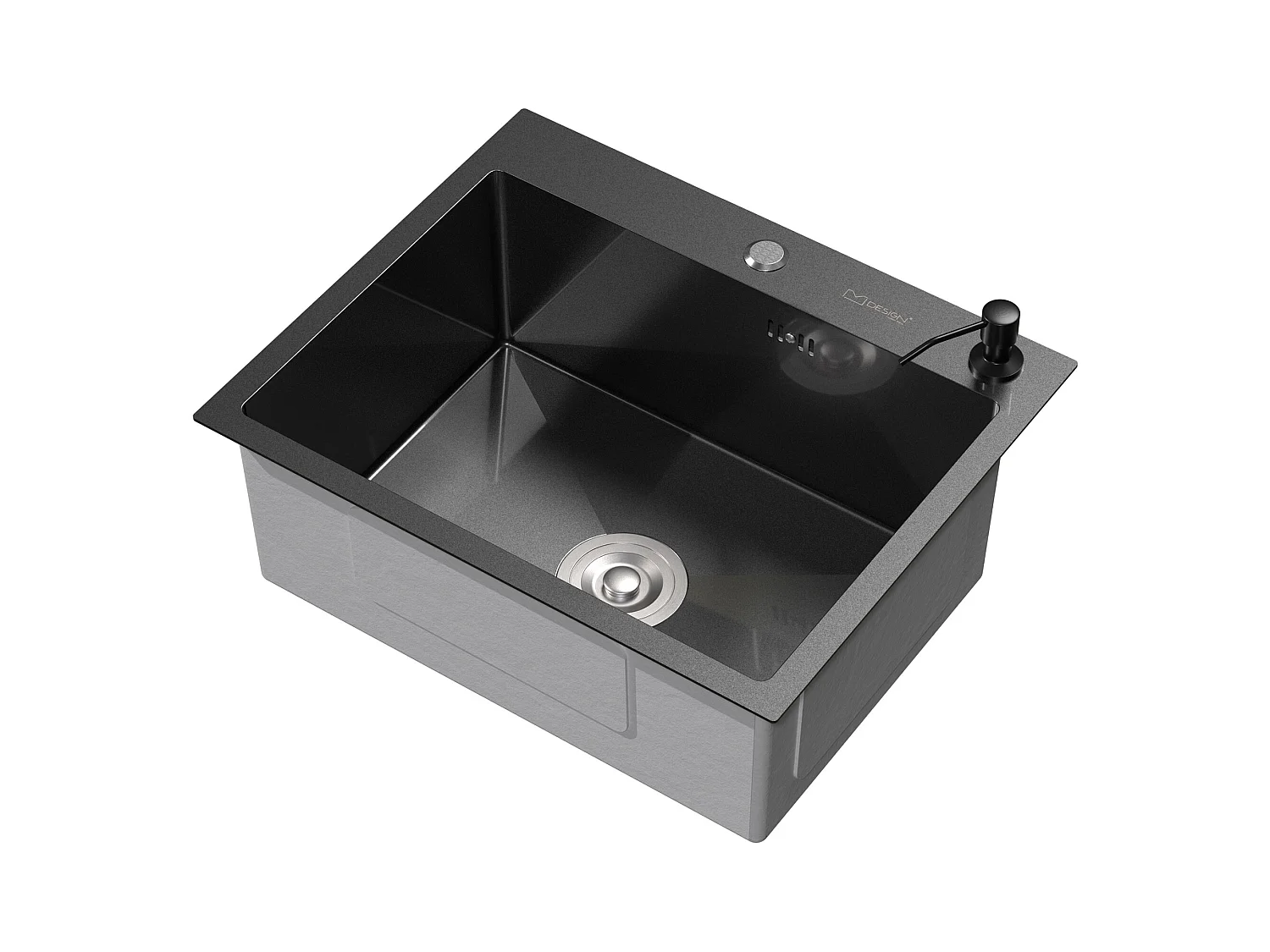 Évier de cuisine à encastrer acier anthracite 55x45 cm vidage+distributeur savon