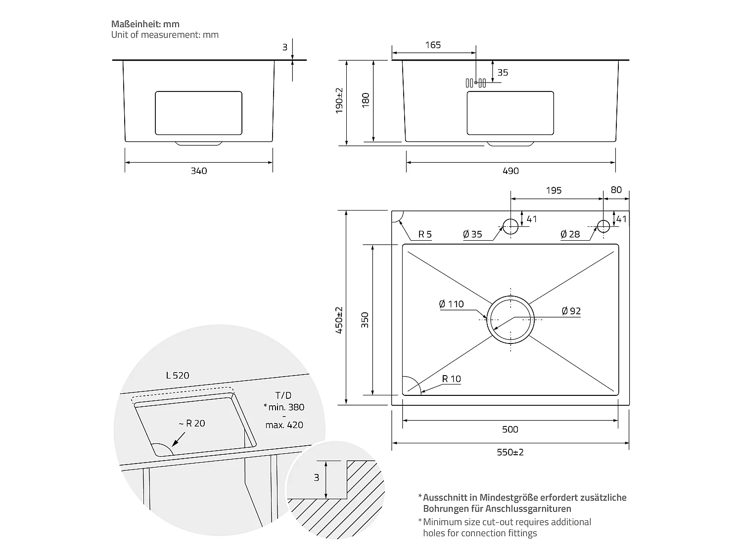 Évier de cuisine à encastrer acier anthracite 55x45 cm vidage+distributeur savon