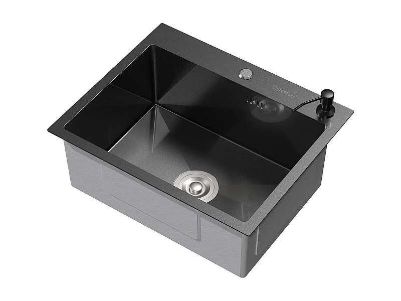 Lavello in acciaio antracite lavabo da incasso cucina dispenser sapone 55x45 cm