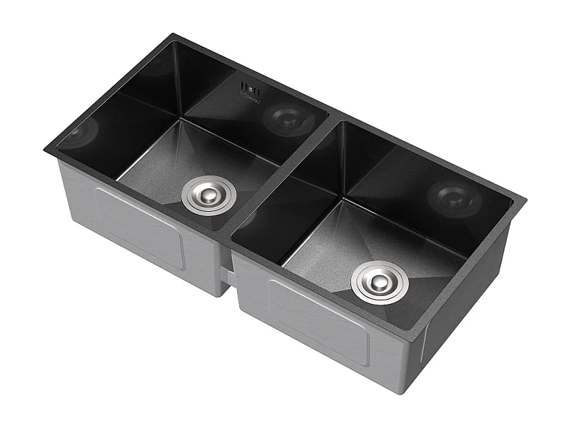 Fregadero de cocina doble 81,5x40cm lavabo antracita acero con desagüe y sifón
