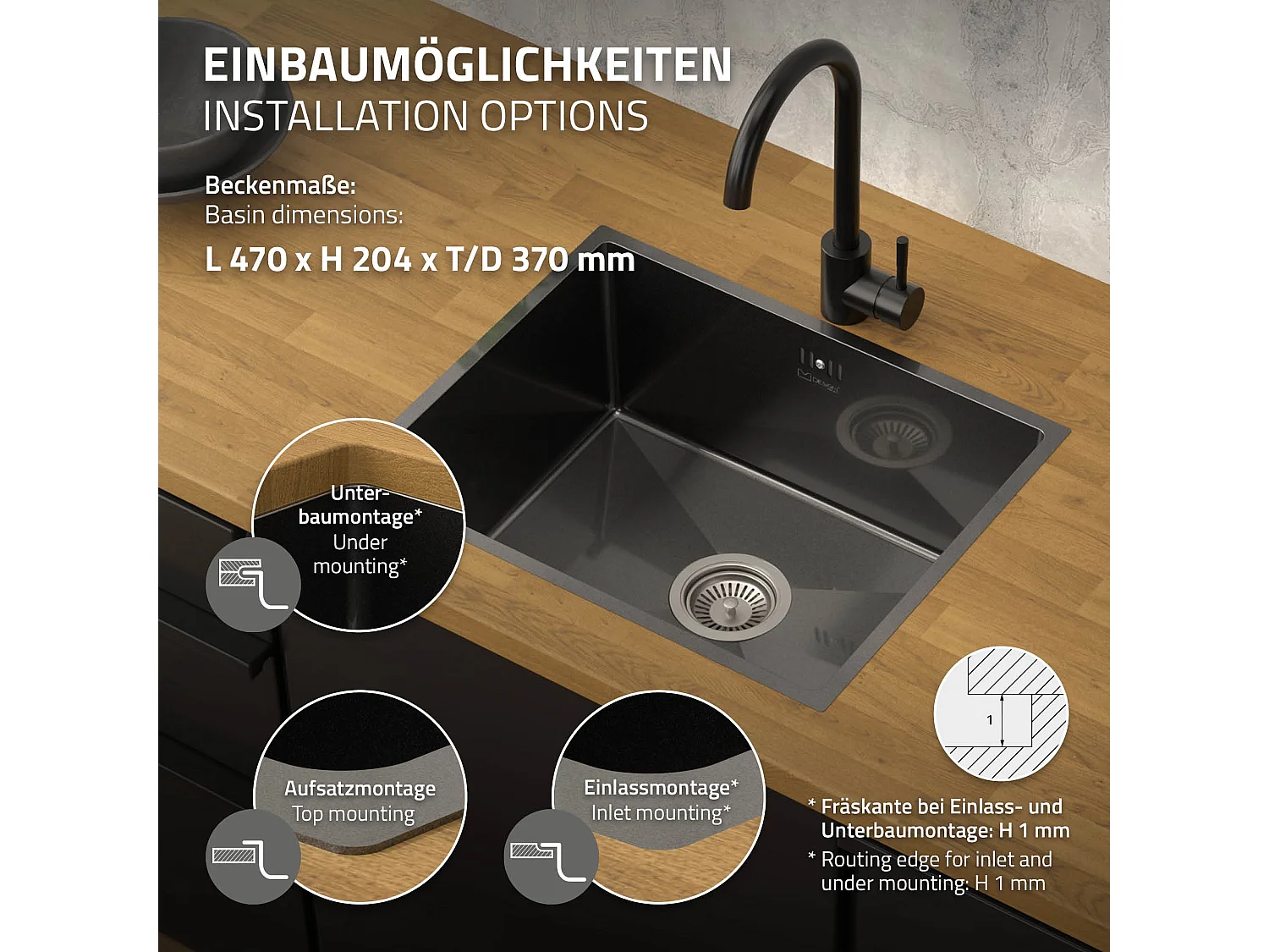 Lavello cucina acciaio antracite lavabo da incasso 50x40 cm vasca set di scarico