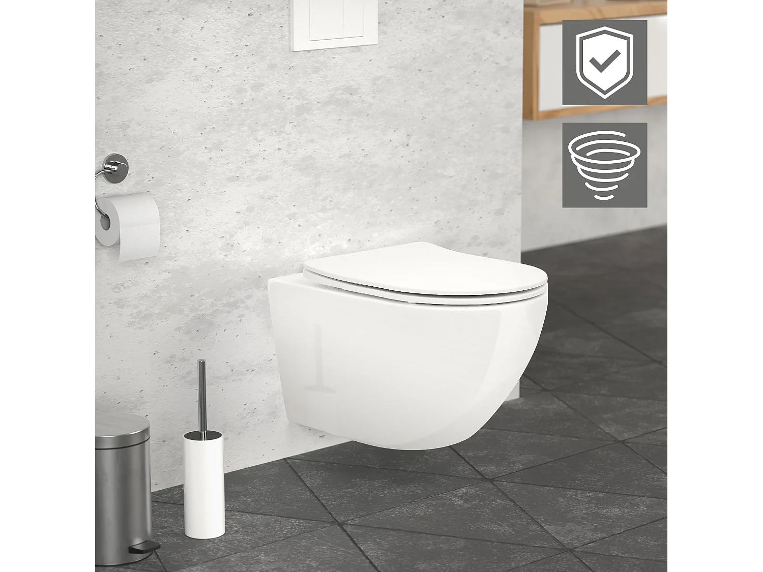 WC sospeso senza bordo toilette ceramica sciacquone tornado softclose nano