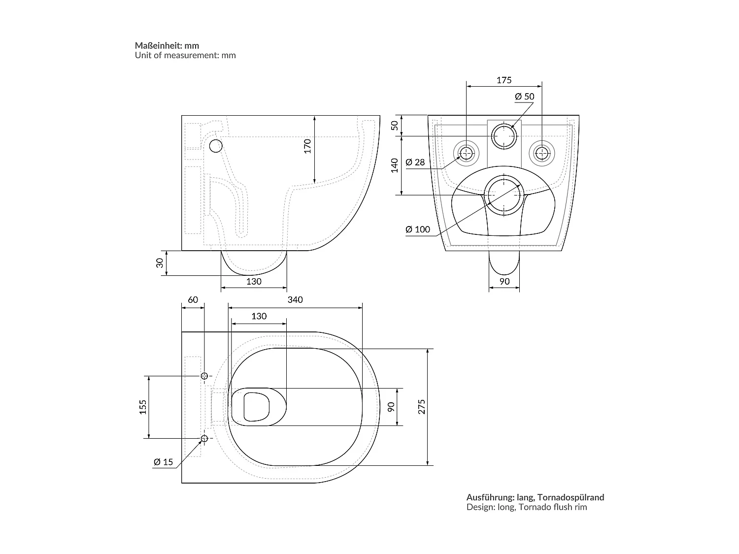WC sospeso senza bordo toilette ceramica sciacquone tornado softclose nano