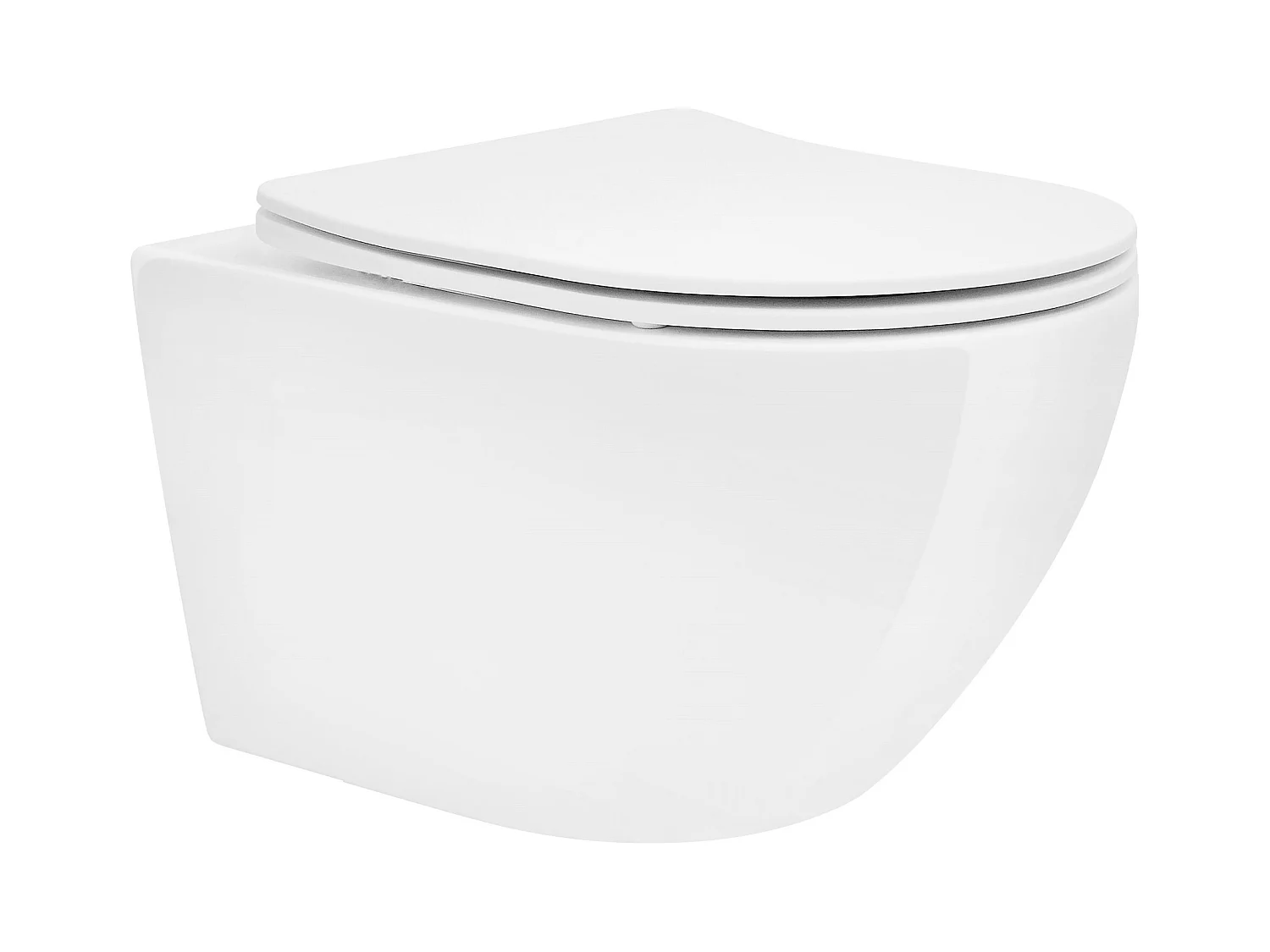 WC cerámico suspendido blanco largo 53,5  cm sin borde, con nanorecubrimiento