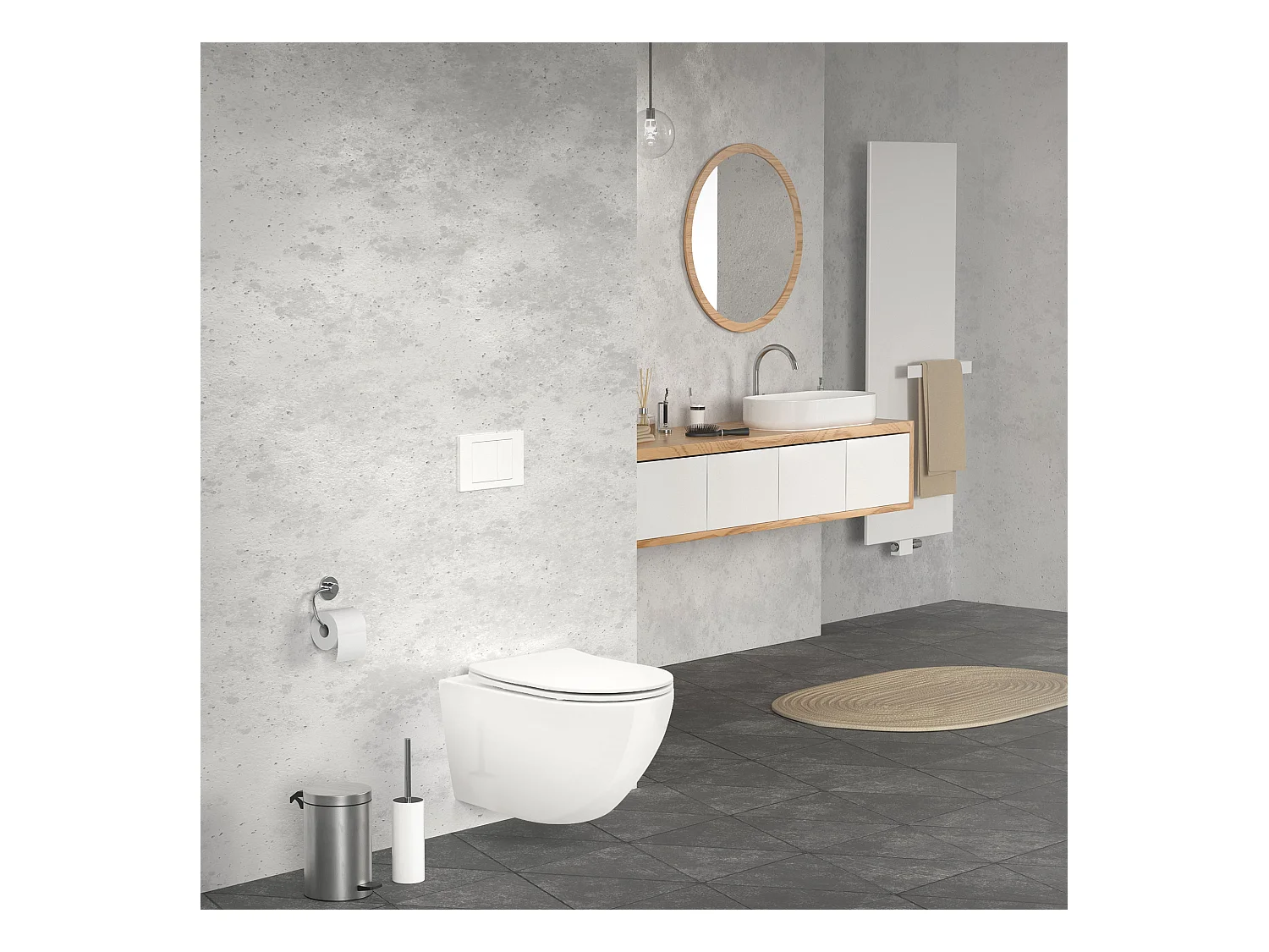 WC cerámico suspendido blanco largo 53,5  cm sin borde, con nanorecubrimiento