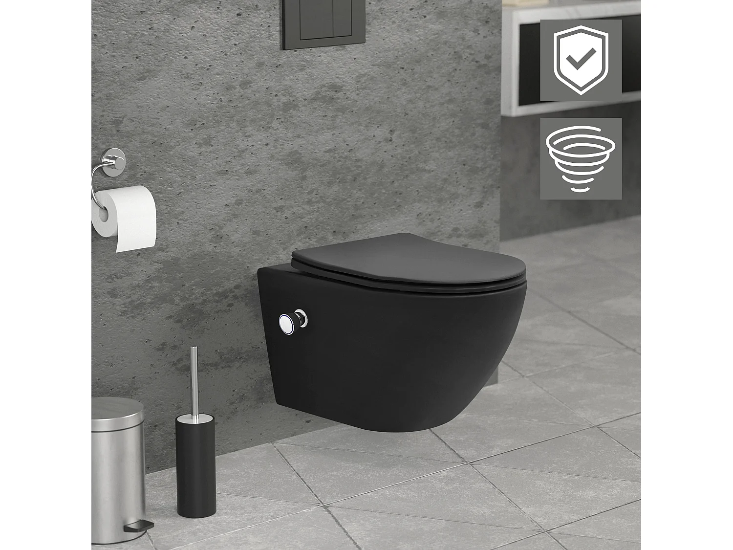 WC suspendu longue nano chasse d'eau tornado fonction bidet noir siège Softclose