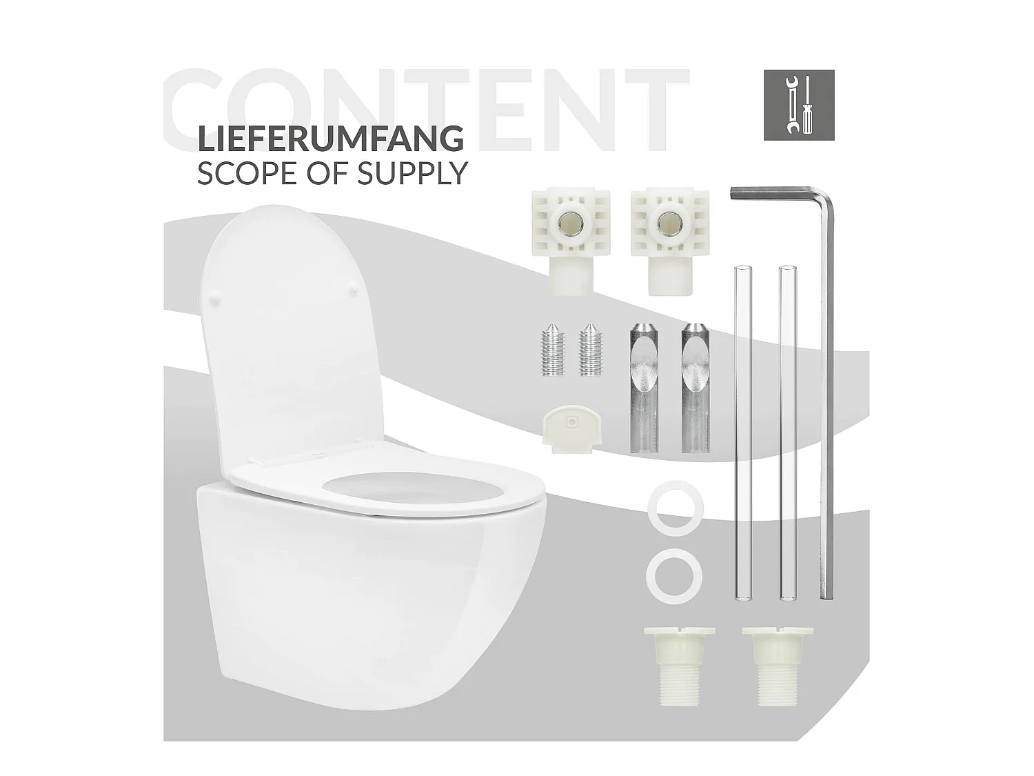 WC cerámico suspendido blanco brillante corto 49 cm sin borde, nanorecubrimiento