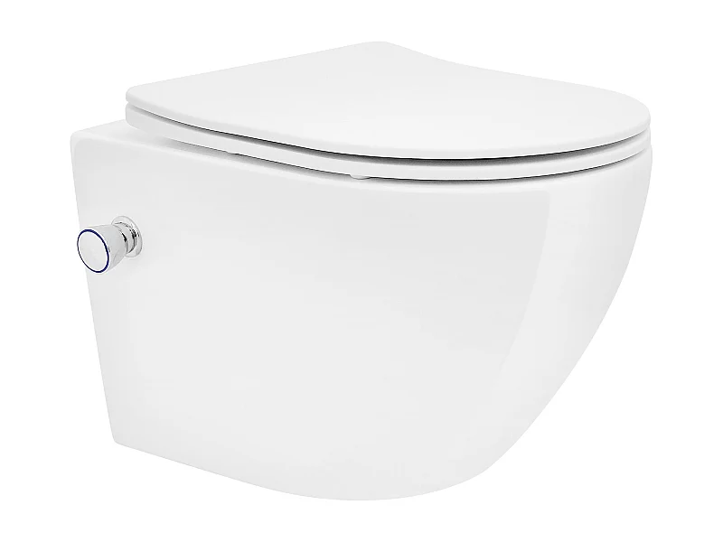 Toilette suspendu blanc sans rebord nano-revêtement+fonction bidet salle de bain