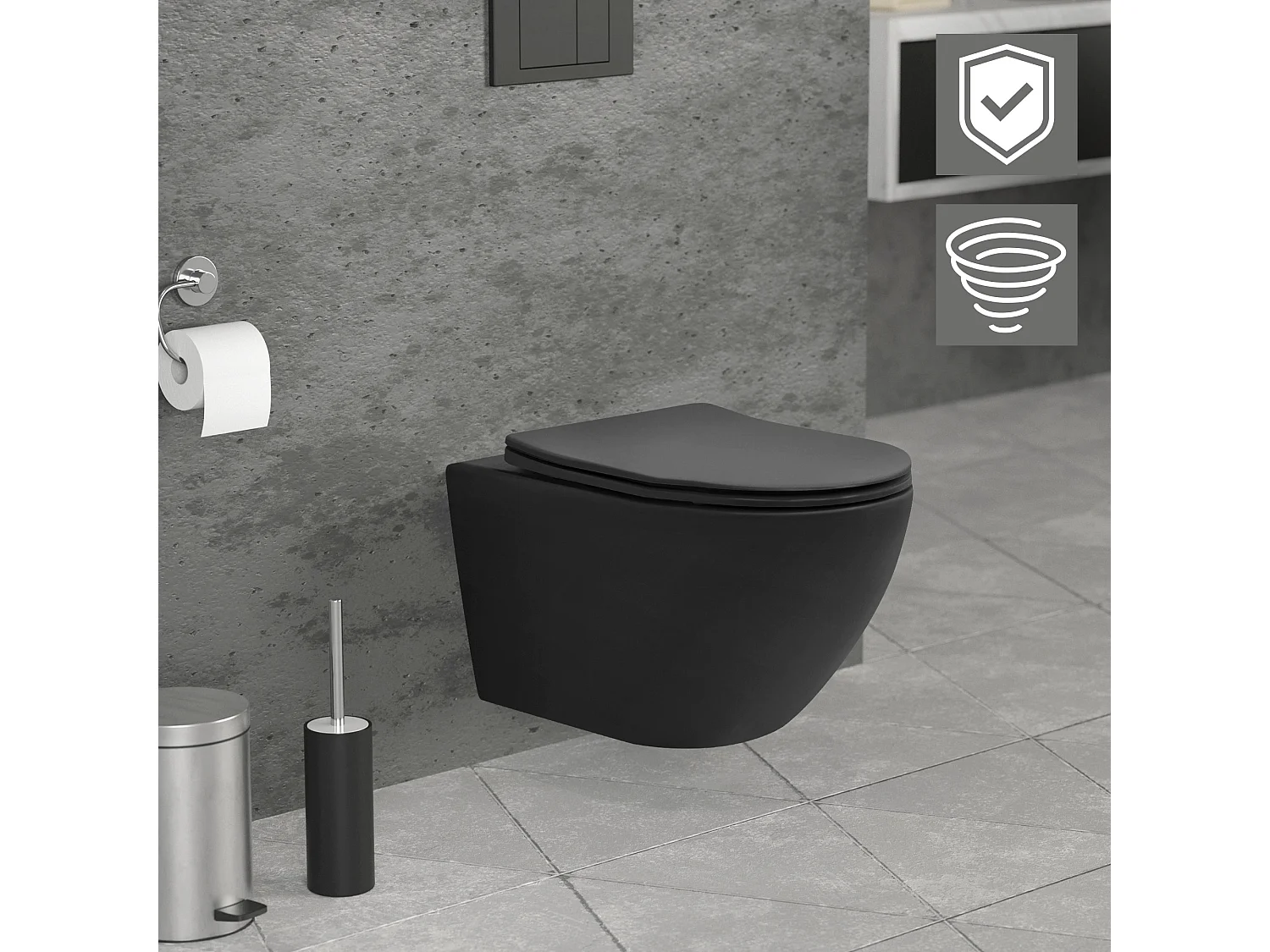 WC sospeso senza bordo lungo ceramica nero sedile softclose rivestimento nano