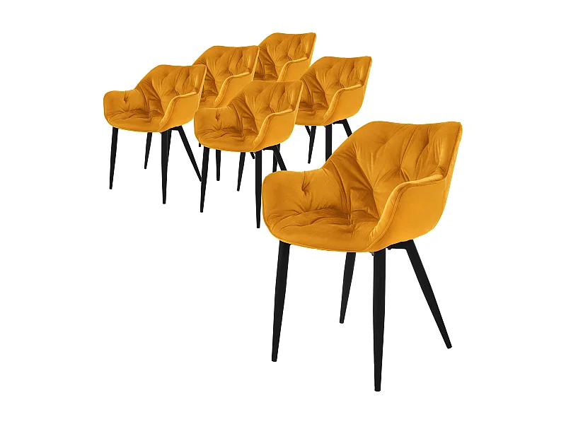 Lot de 6 chaises de salle à manger assisejaune moutarde velours pieds métal noir