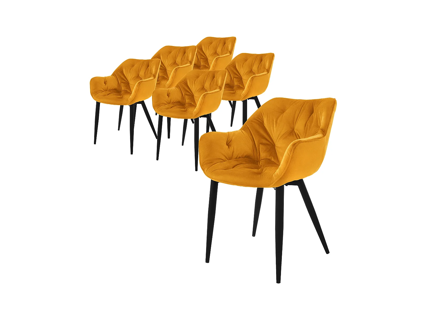 6x Sillas de terciopelo grueso amarillo mostaza asiento ergonómico para cocina