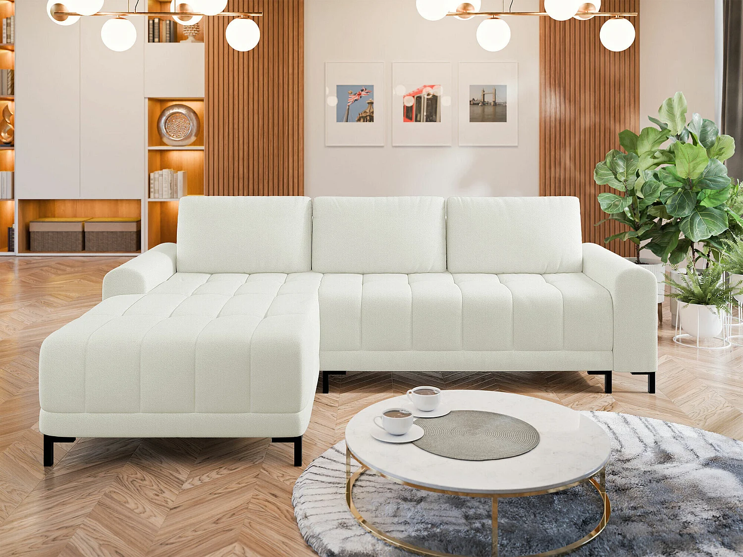 Canapé d'angle convertible 3 places en tissu blanc STONECREST