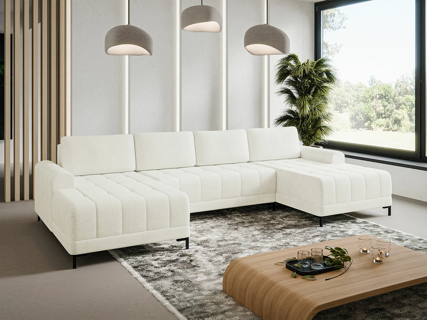 Canapé d'angle Stonecrest 101, Blanc, Fonction de couchage, Boîte de literie, 337x168cm