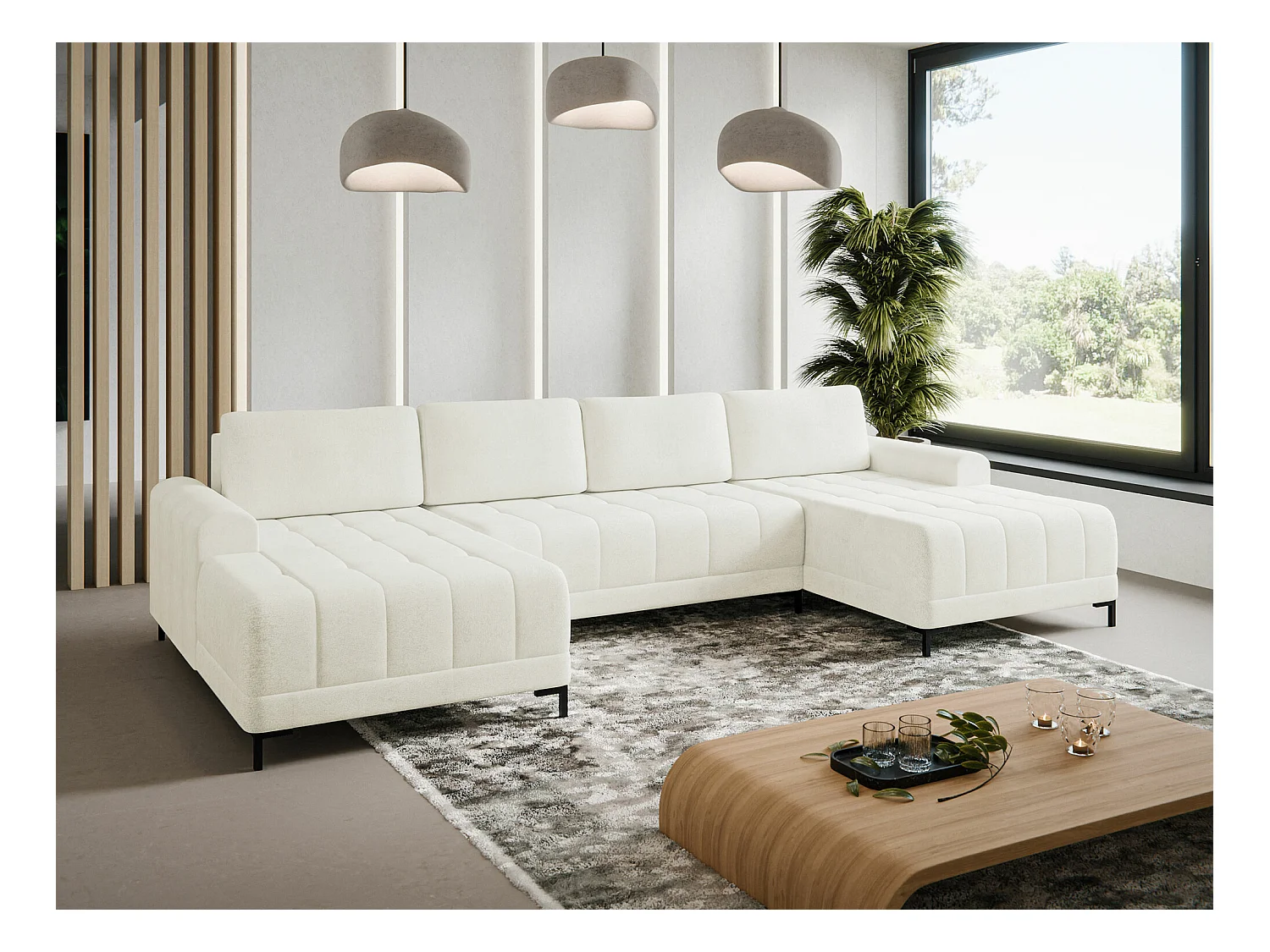 Canapé d'angle Stonecrest 101, Blanc, Fonction de couchage, Boîte de literie, 337x168cm